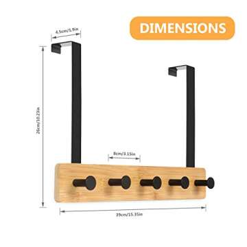 JSVER Wooden Over The Door Hooks 5 Hooks Door Hanger, Sturdy Heavy Duty Coat Rack for Bag, Coat, Towel, Hat, Robes, Scarves, Bedroom, Closet, Bathroom