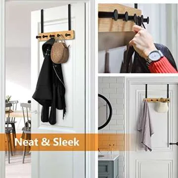 JSVER Wooden Over The Door Hooks 5 Hooks Door Hanger, Sturdy Heavy Duty Coat Rack for Bag, Coat, Towel, Hat, Robes, Scarves, Bedroom, Closet, Bathroom