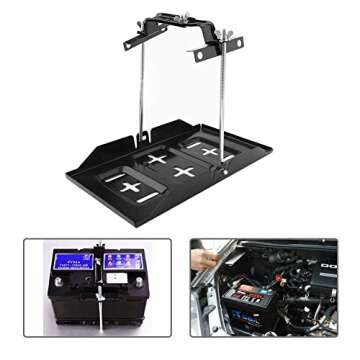 Battery Hold-Down Tray,Universal Metal Car Battery Tray Adjustable Hold Down Clamp Kit