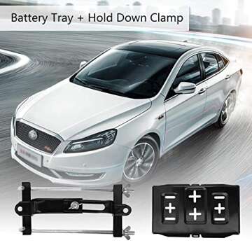 Battery Hold-Down Tray,Universal Metal Car Battery Tray Adjustable Hold Down Clamp Kit