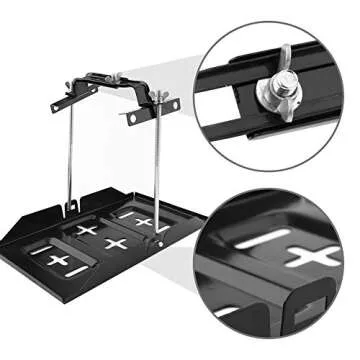 Battery Hold-Down Tray,Universal Metal Car Battery Tray Adjustable Hold Down Clamp Kit
