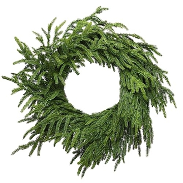 Somikis 24 Inch Christmas Wreaths for Front Door Real Touch Norfolk Pine Wreath for Winter Indoor&Ou...
