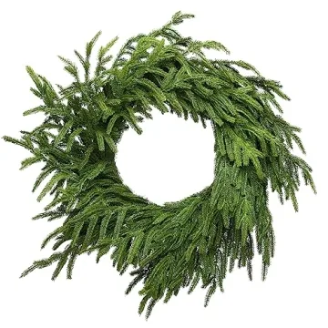 Somikis 24 Inch Christmas Wreaths for Front Door Real Touch Norfolk Pine Wreath for Winter Indoor&Ou...