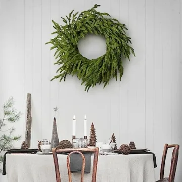 Somikis 24 Inch Christmas Wreaths for Front Door Real Touch Norfolk Pine Wreath for Winter Indoor&Outdoor Porch Windows Wall Home Decor, Realistic Wreath for All Seasons