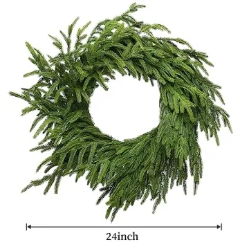 Somikis 24 Inch Christmas Wreaths for Front Door Real Touch Norfolk Pine Wreath for Winter Indoor&Outdoor Porch Windows Wall Home Decor, Realistic Wreath for All Seasons
