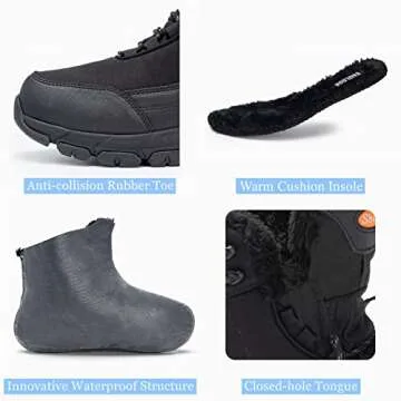 SHULOOK Men's Snow Boots Waterproof Warm Fur Lined Winter Hiking Boot Non-slip Outdoor Ankle High-top Shoes Work Hiker Trekking Trail