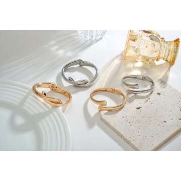 Elegance 11 designs Gold Chunky Bangle Bracelets For Women Trendy Hinged Cuff Open Wide Gold Twisted Bangle Minimalist Statement Jewelry Gift