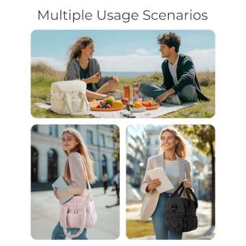 BAGSMART Lunch Bag Women, Double Deck Insulated Lunch Box, Quilted Puffer Lunch Tote, Leakproof, Durable & Reusable Large Lunch Cooler For Work Picnic Travel Meal Prep, Camel