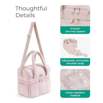 BAGSMART Lunch Bag Women, Double Deck Insulated Lunch Box, Quilted Puffer Lunch Tote, Leakproof, Durable & Reusable Large Lunch Cooler For Work Picnic Travel Meal Prep, Camel