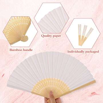Yinkin 100 Pack Folding Fans Bamboo Handheld Folded Craft Hand Japanese Chinese Fans for Weddings Br...