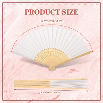 Yinkin 100 Pack Folding Fans Bamboo Handheld Folded Craft Hand Japanese Chinese Fans for Weddings Bridal Dancing Church DIY Decoration Women Kids Gift Party Favors (White)