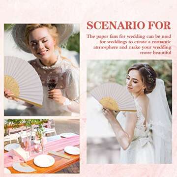 Yinkin 100 Pack Folding Fans Bamboo Handheld Folded Craft Hand Japanese Chinese Fans for Weddings Bridal Dancing Church DIY Decoration Women Kids Gift Party Favors (White)