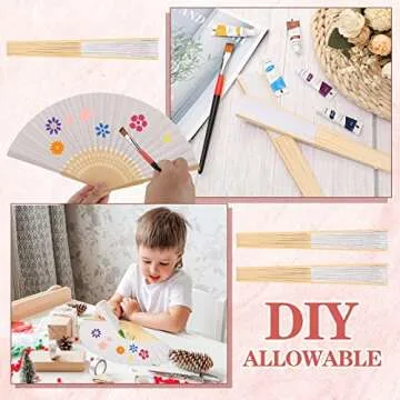 Yinkin 100 Pack Folding Fans Bamboo Handheld Folded Craft Hand Japanese Chinese Fans for Weddings Bridal Dancing Church DIY Decoration Women Kids Gift Party Favors (White)