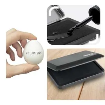 Egg Dater KIT - Includes 3mm Rubber Date Stamp and Ink pad containing Egg Safe Ink - Black