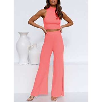 ARTFREE Women's Stylish 2-Piece Ribbed Knit Outfits