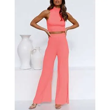 ARTFREE Women's Stylish 2-Piece Ribbed Knit Outfits