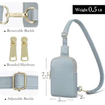 AOCINA INICAT Small Sling Bag Crossbody Vegan Leather Fanny Packs for Women Fashionable Chest Bag for Travel(0-Light Blue)