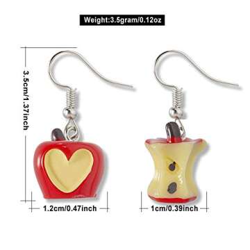DAMLENG 3D Lifelike Red Apple Earrings Heart Half Apple Fruits Dangle Earrings for Women Statement Jewelry (Red)