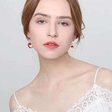 DAMLENG 3D Lifelike Red Apple Earrings Heart Half Apple Fruits Dangle Earrings for Women Statement Jewelry (Red)