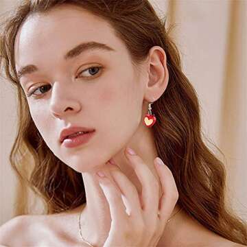 DAMLENG 3D Lifelike Red Apple Earrings Heart Half Apple Fruits Dangle Earrings for Women Statement Jewelry (Red)