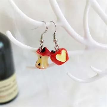 DAMLENG 3D Lifelike Red Apple Earrings Heart Half Apple Fruits Dangle Earrings for Women Statement Jewelry (Red)