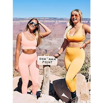 HYZ Women's Workout 2 Piece Outfit High Waist Sports Legging Stretch Yoga Crop Top Bra Sets Pink