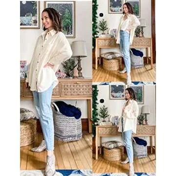 HOTOUCH Waffle Knit Tops for Women Button Down Shirt Casual Long Sleeve Loose Fit Shirt Jacket with ...