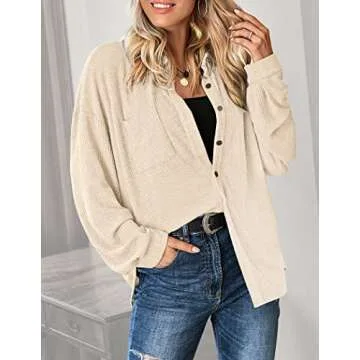 HOTOUCH Waffle Knit Women’s Button Down Shirt Casual Tops