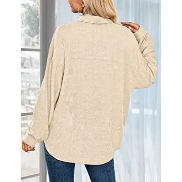 HOTOUCH Waffle Knit Women’s Button Down Shirt Casual Tops