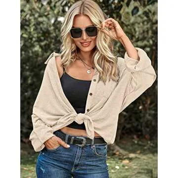HOTOUCH Waffle Knit Women’s Button Down Shirt Casual Tops