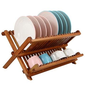 Utoplike Teak Dish Drainer Rack - Eco-Friendly 2-Tier Dish Drying Solution