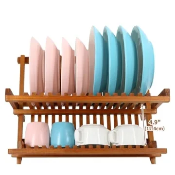 Utoplike Collapsible Teak Dish Rack for Kitchen Organization