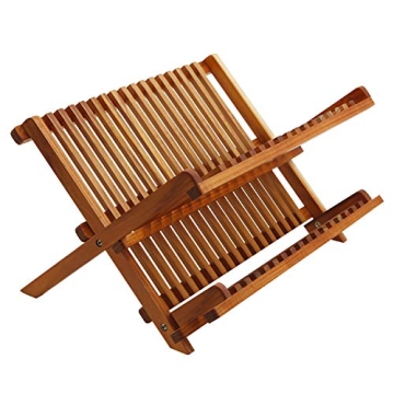 Utoplike Collapsible Teak Dish Rack for Kitchen Organization