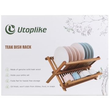 Utoplike Collapsible Teak Dish Rack for Kitchen Organization