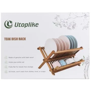 Utoplike Collapsible Teak Dish Rack for Kitchen Organization