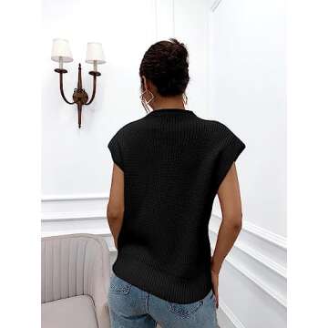 GORGLITTER Women's Cap Sleeve Knit Sweater Vest Mock Neck Business Casual Corporate Pullover Top Solid Black Medium