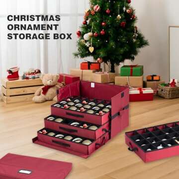 Ornament Organizer Storage Box with Trays,96-4 Inch Extra Large Christmas Ornaments Storage Containe...