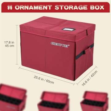 Ornament Organizer Storage Box with Trays,96-4 Inch Extra Large Christmas Ornaments Storage Containers Adjustable Dividers,Oversized 600D Oxford Xmas Decor Bulb Glass Decoration Storage Containers