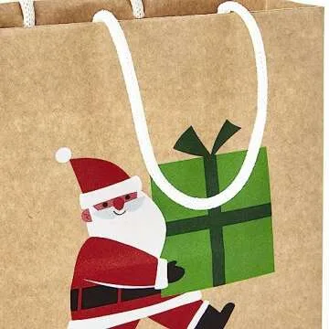 Hallmark Christmas Gift Bags for Kids (8 Bags: 3 Small 6", 3 Medium 9", 2 Large 13") Recyclable Kraft with Santa, Lights and Tree
