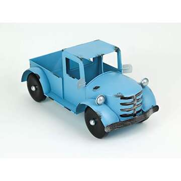 Things2Die4 Rustic Light Blue Metal Antique Pickup Truck Planter - Charming Indoor/Outdoor Decor for...