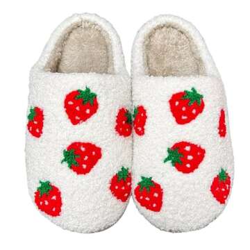GJIKE Women's Men's Evil Eyes Slippers Winter Fuzzy Memory Foam Fluffy Warm House Shoes Strawberry 3...