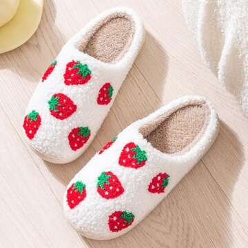 GJIKE Women's Men's Evil Eyes Slippers Winter Fuzzy Memory Foam Fluffy Warm House Shoes Strawberry 39-40