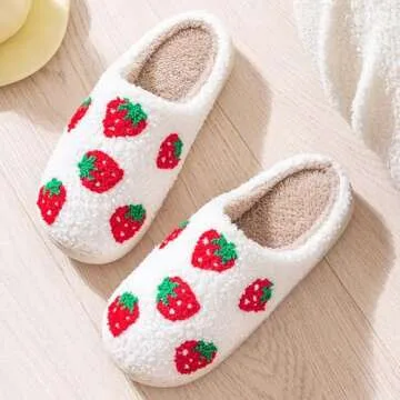 GJIKE Women's Men's Evil Eyes Slippers Winter Fuzzy Memory Foam Fluffy Warm House Shoes Strawberry 39-40