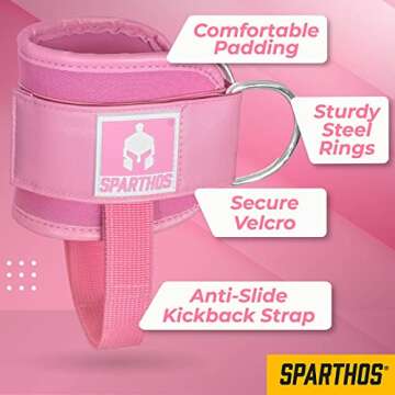 Sparthos Kickback Ankle Straps for Cable Machines - Ankle Cuff Attachment - for Working Out at Gym Machine, Weight Cables - Glute Workout Exercise Ankle Strap Accessories - (Pink, Pack of 2)