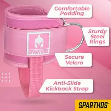 Sparthos Kickback Ankle Straps for Cable Machines - Ankle Cuff Attachment - for Working Out at Gym Machine, Weight Cables - Glute Workout Exercise Ankle Strap Accessories - (Pink, Pack of 2)