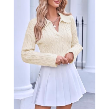 Saodimallsu Women’s Cable Knit V Neck Sweater for Fall