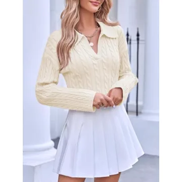 Saodimallsu Women’s Cable Knit V Neck Sweater for Fall