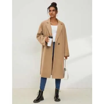 UANEO Women's Wool Blend Coat Oversized Double Breasted Long Trench Overcoat Winter(LightKhaki-S)
