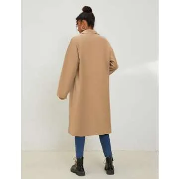 UANEO Women's Wool Blend Coat Oversized Double Breasted Long Trench Overcoat Winter(LightKhaki-S)