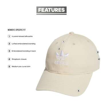adidas Originals Women's Relaxed Fit Adjustable Strapback Cap, Wonder White/White, One Size